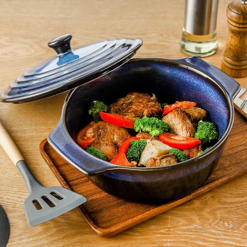 KOOV Ceramic Casserole Dish - 2 Quart Round Baking Dish with Lid, Oven Safe, Reactive Glaze