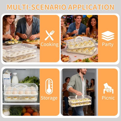 Deviled Egg Carrier by [Brand Name] - 2-Layer Clear Storage for 40 Eggs with Lid & Handle | Portable Tray for Fridge & Parties