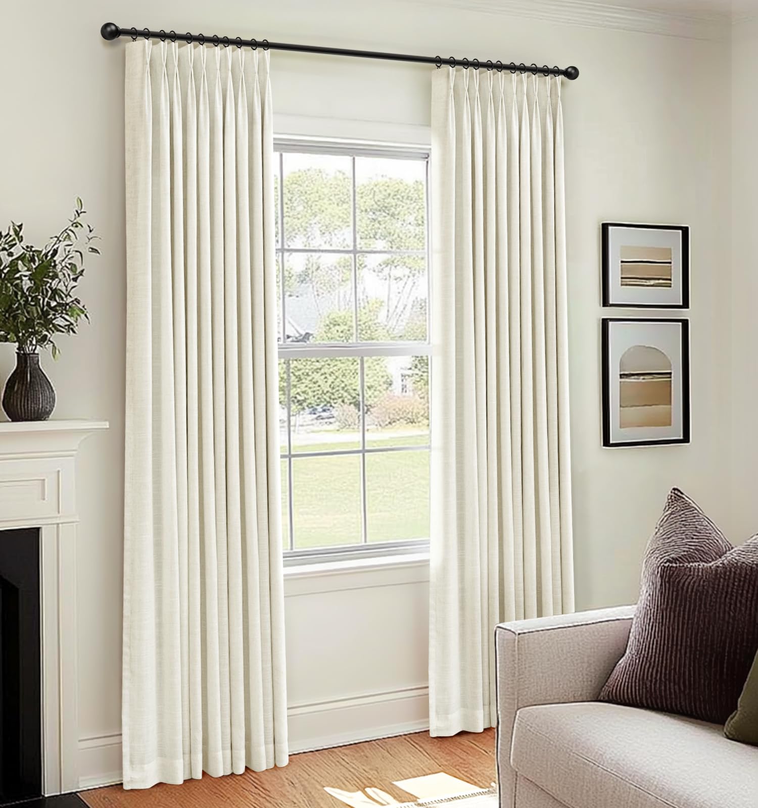 100% Blackout Shield Linen Pinch Pleated Curtains Blackout, Curtains 90 Inches Long 2 Panel Set for Bedroom/Living Room, Pinch Pleat Drapes with Hooks, 40” W x 90” L, Navy Blue