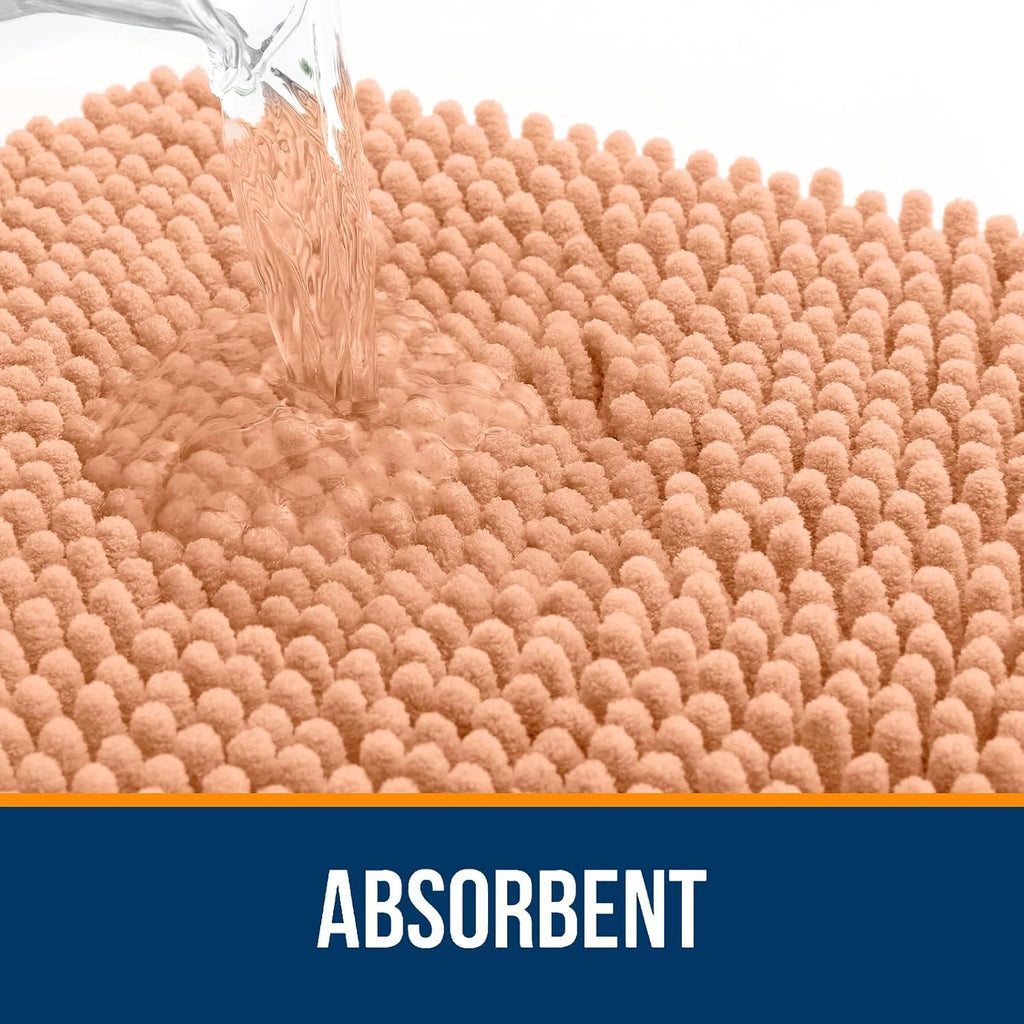 OLANLY U-Shaped Toilet Rugs - Extra Soft Chenille, Quick-Dry, Non-Slip Bath Mat | 24x20, Peach
