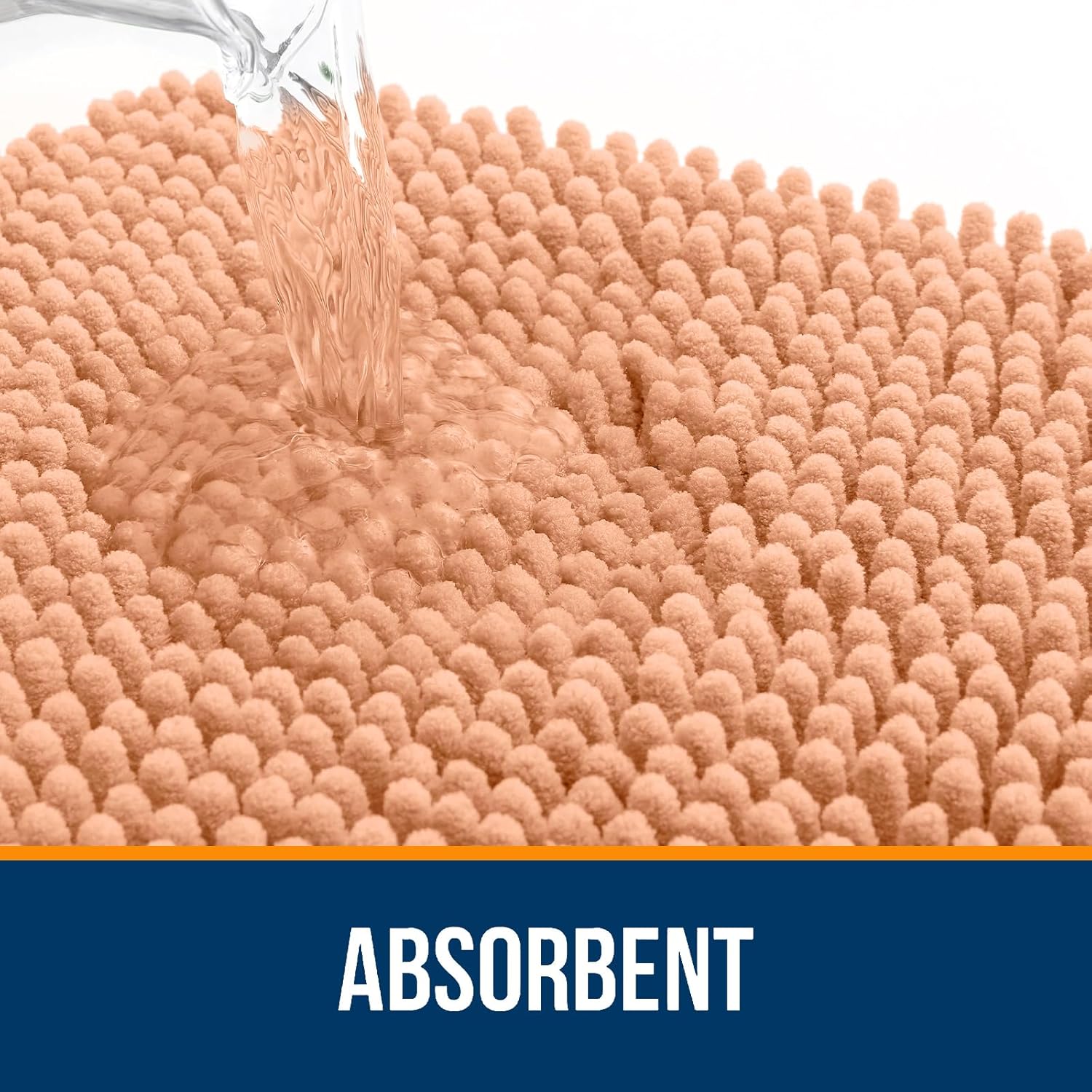 OLANLY U-Shaped Toilet Rugs - Extra Soft Chenille, Quick-Dry, Non-Slip Bath Mat | 24x20, Peach