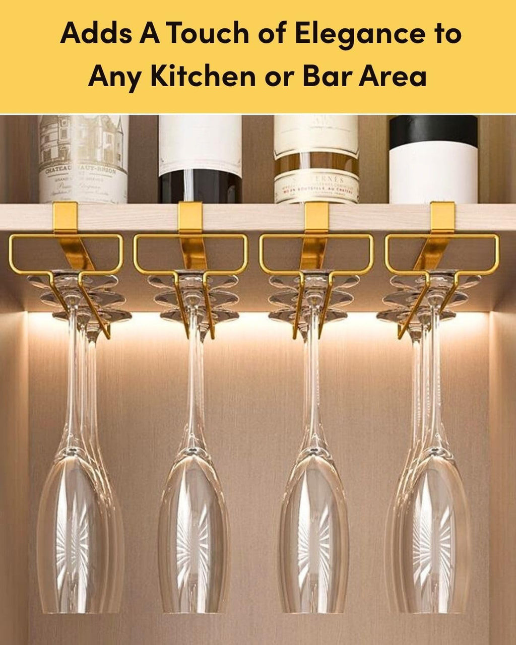 LINFIDITE Gold Under Cabinet Wine Glass Holder, 2 Pack, Space Saving, Easy Installation, Anti-Skid, Compact Design, Sturdy Materials, Affordable Gift