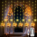 Lewondr LED Moon Star Curtain String Lights - 138 Fairy Lights with Remote Control & Timer | Perfect for Ramadan Decor