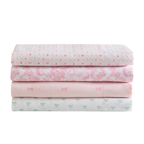 Laura Ashley Kids - Full Sheet Set, Soft & Wrinkle-Resistant Toddler Bedding Set, Deep Pockets, Girl Bed Sheets with Matching Fitted Sheet & Pillowcases (Tiny Bows Pink)