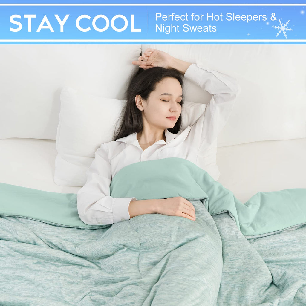 CHOSHOME Cooling Comforter Twin Size, Cooling Blanket with Q-Max 0.45 Arc-Chill Cooling Fiber for Hot Sleeper and Night Sweats, Cool Soft Thin Breathable Summer Comforter for Bed, (60" x 90", Green)