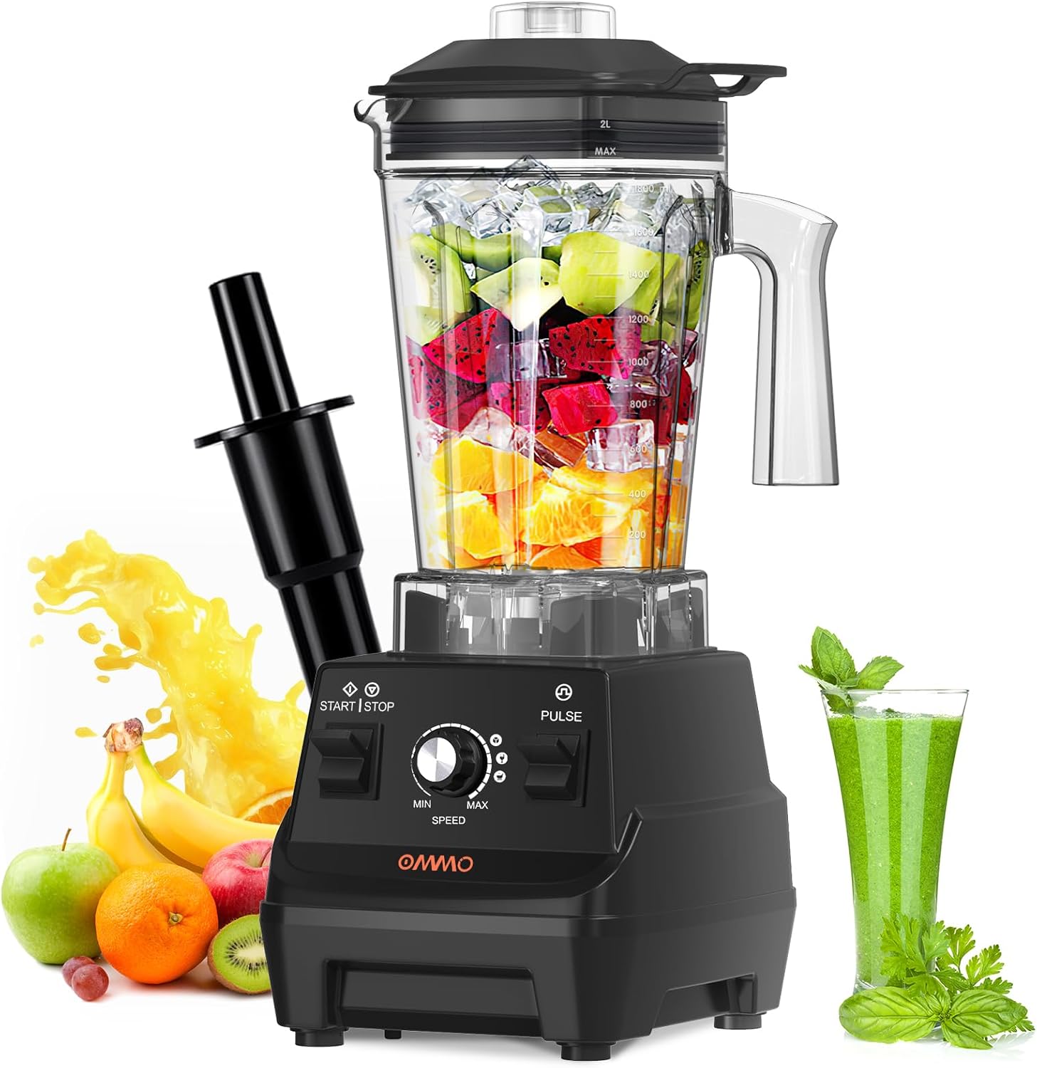 OMMO Blender 1800W - Professional High-Speed Countertop Blender with 60oz BPA-Free Jar for Smoothies & Shakes