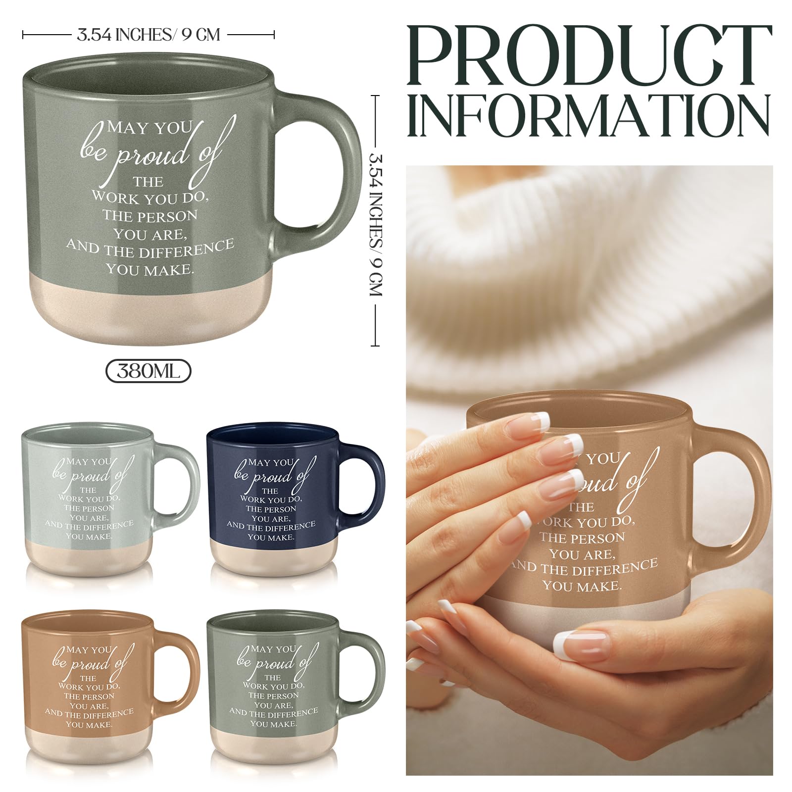 Didaey 4 Pcs Employee Appreciation Gifts Bulk Thank You Gifts Mugs Inspirational Ceramic Mug for Office Coworker Staff Team Back to School(Boho Colors,Proud of)