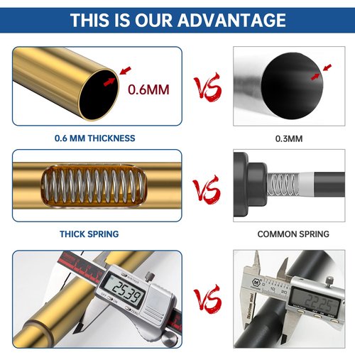 BRIOFOX Industrial Shower Curtain Rod - Rustproof Non-Slip 43-73 Inches Tension Curtain Rod for Window or Bathroom, Light Gold