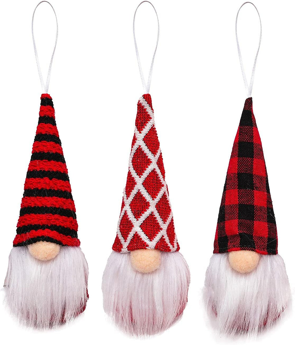 Skiennix Gnome Christmas Ornaments - Set of 3 Plush Santa Gnomes for Holiday Tree Decor | Red