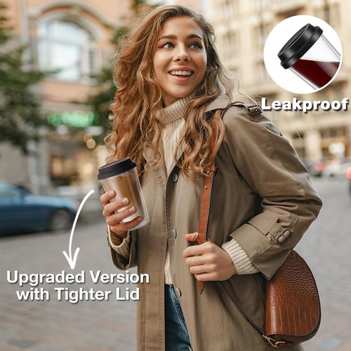 Qipecedm 2 Pack Double Walled Insulated Coffee Mugs with Silicone Lids, 12 OZ Reusable Coffee Cups, Cappuccino, Tea, Latte, Iced Coffee Cups, Travel Mugs, Heat Resistant