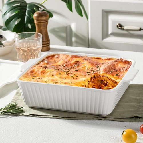 Dizada 10" Square Casserole Dish - 2.6 Qt Porcelain Bakeware with Lid | Oven to Table, Microwave & Dishwasher Safe