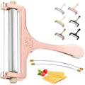 Zulay Adjustable Cheese Slicer - Wire Slicer for Mozzarella, Cheddar, Gouda - Heavy Duty With 2 Extra Wires (Rose Gold)