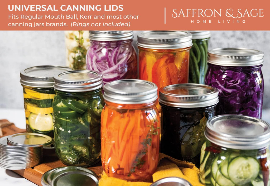 Saffron & Sage Canning Lids - 120 Count Regular Mouth Universal Lids for Ball & Kerr Jars | Food Grade, Rust Proof, Durable Seal