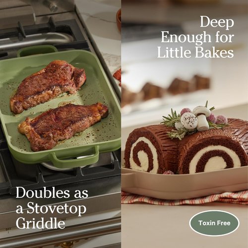 Our Place Mini Griddle Pan | 9" (2 Qt) Nonstick Ceramic Griddle Pan for Stovetop & Oven | PFAS-Free, Oven-Safe up to 450°F, Easy-Grip Handles | Blue Salt