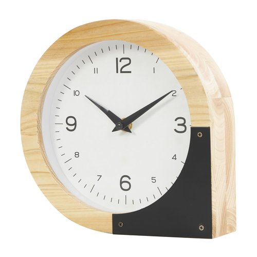 Deco 79 Wood Decorative Clock Round Abstract Mantel Clock, Tabletop Clock 8" x 2" x 8", Light Brown