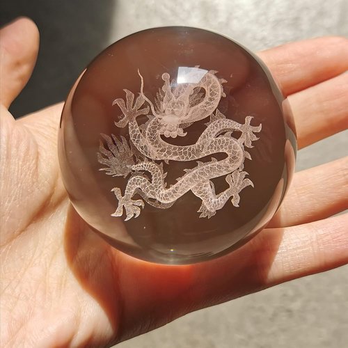 HDCRYSTALGIFTS 3D Inner Carved Dragon Crystal Ball - 60mm Glass Paperweight with Wooden Base