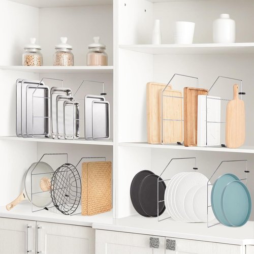 Blulu 6 Pcs Baking Sheet Organizer 18" x 20" Tray Dividers for Cabinets Kitchen Cabinet Dividers Vertical for Baking Sheets Chrome Pan Rack Storage Wires for Kitchen Cupboards (Silver)