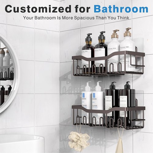 EUDELE Shower Caddy 2 Pack - Adhesive Bathroom Organizer | No Drilling, Rustproof Stainless Steel, Large Capacity