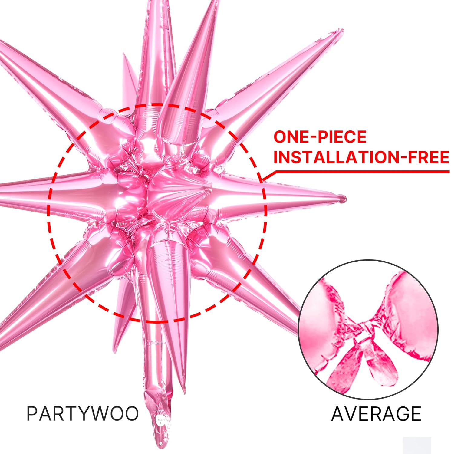 PartyWoo Pearl Pink Star Foil Balloons - 42 Inch Large Mylar Balloons for Birthday & Baby Showers