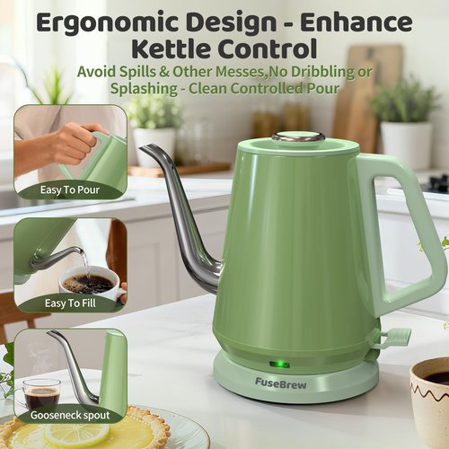 Gooseneck Electric Kettle(0.8L),1200 Watts Fast Boiling,Stainless Steel BPA Free,Automatic Shut Off,Pour Over Kettle for Small Kitchen,RV,Trip,Coffee & Tea- Green