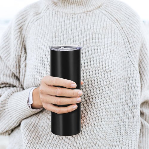 YOUKE OLA 16 Pack Stainless Steel Skinny Tumblers Straight Double Wall Insulated Tumbler Bulk with Lid and Straw for, DIY Gift, 20oz Black