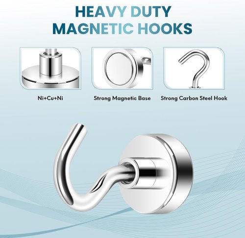 Neosmuk Magnetic Hooks - Heavy Duty 32lb+ Magnetic Hooks for Cruise Cabins & Travel | Silver Pack of 20