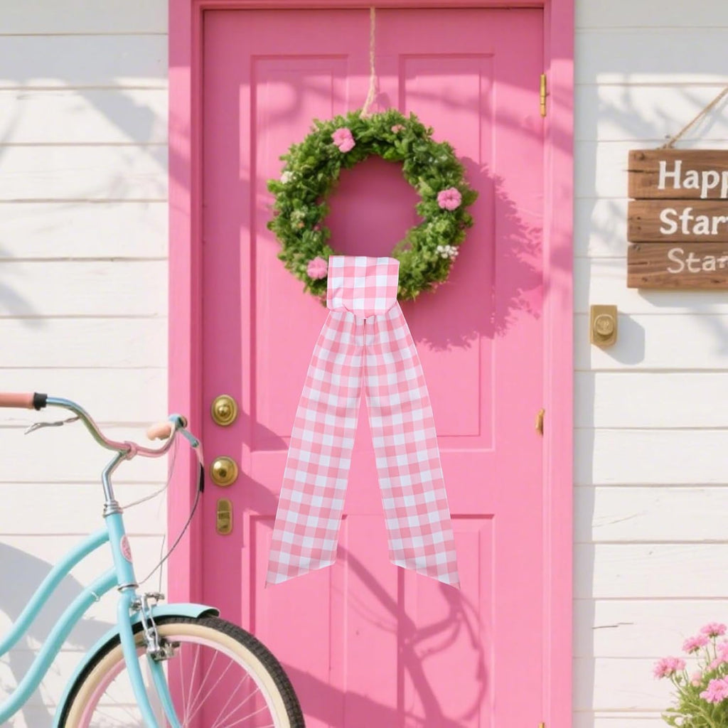 Pink Plaid Wreath Sash - 2 Pcs 60-Inch Buffalo Plaid Sashes for Valentine's Day & Wedding Decor