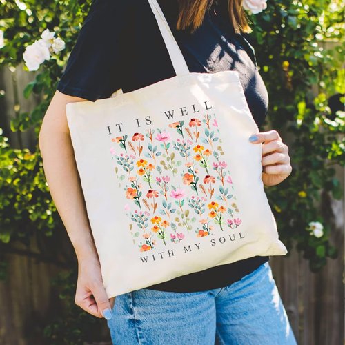 Haukea Bible Canvas Tote - Aesthetic Floral Christian Tote Bags - Inspirational Gifts for Women - Faith Based Religious Church Bags