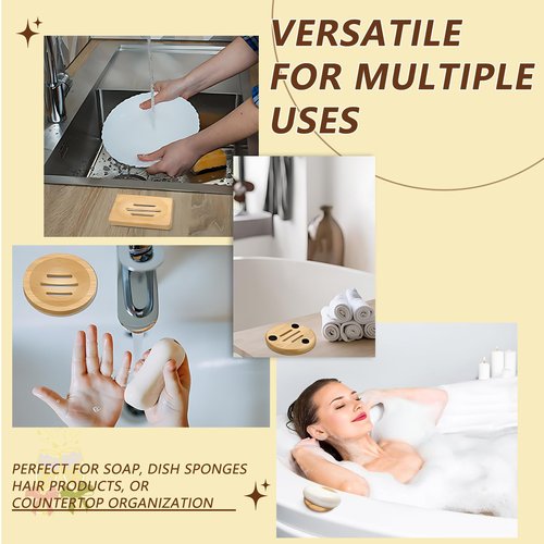 YKEBVPW 2 Pcs Bamboo Soap Holder Wooden Soap Dishes for Shower Steamer Tray for Shampoo Bath Bomb Steamers Natural Soap Dish for Home Bathroom Accessories(Round and Square)
