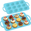 Skiennix Silicone Muffin Pan - 12-Cup Baking Tray with Metal Reinforced Frame, BPA Free - Blue