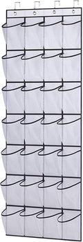 Over The Door Shoe Organizer - 28 Large Mesh Pockets for Space-Saving Storage | White
