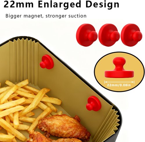 Air Fryer Magnets | 8PCS Strong Magnetic Silicone Clips for Parchment Paper - 100% Food-Safe & Heat-Resistant (Red)