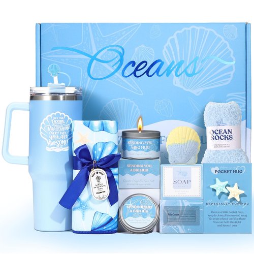Mothers Day Gifts for Mom ,Ocean Self Care Gift Set,Relaxing Spa Gift Baskets for women,Birthday Gifts Get Well Gift Care Package for Women New Mom Wife Grandma