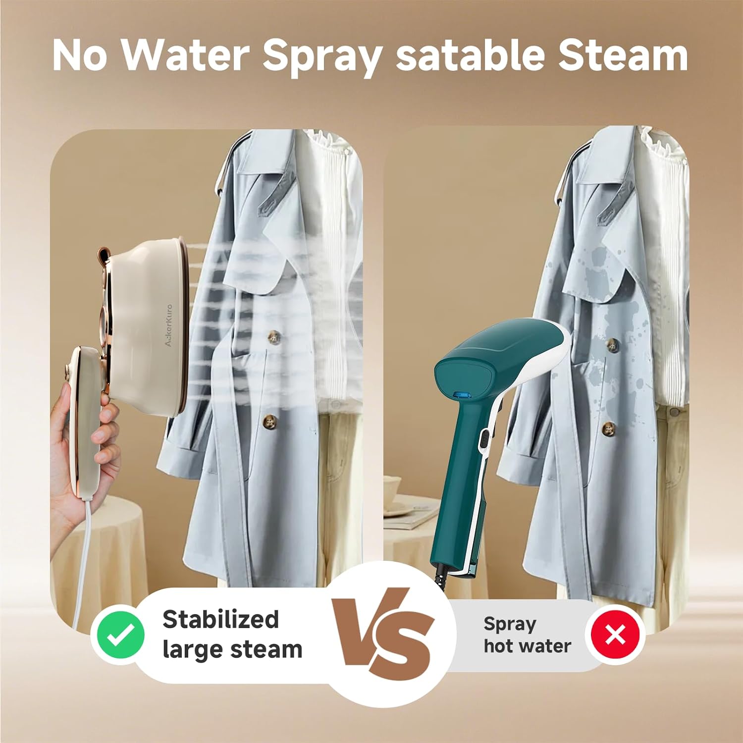 Skiennix Portable Handheld Clothes Steamer - 1200W Fast Heat Up, 200ml Tank, 3 Modes, Beige
