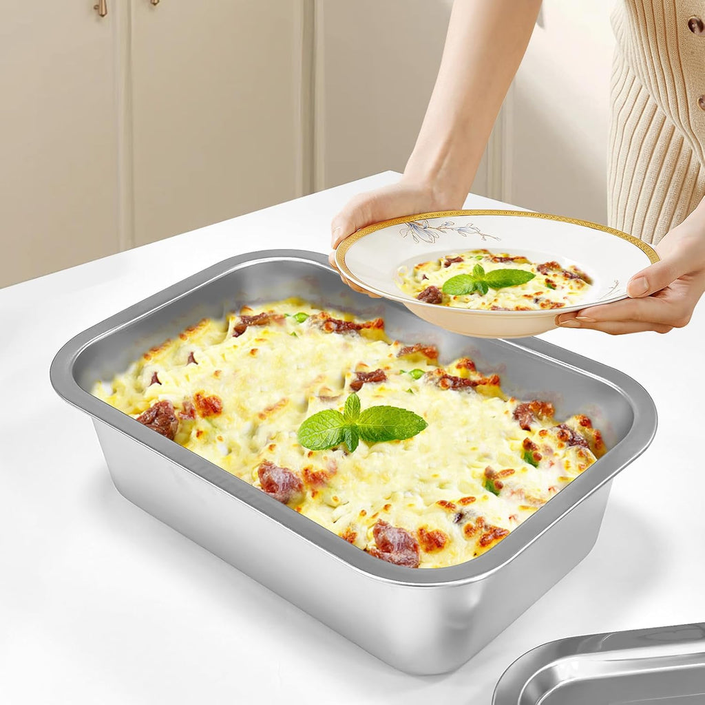 Skiennix 4-Inch Extra Deep Lasagna Baking Pan - 304 Stainless Steel with Lid, 8.7x12.6 Inch | Perfect for Casseroles and Roasting