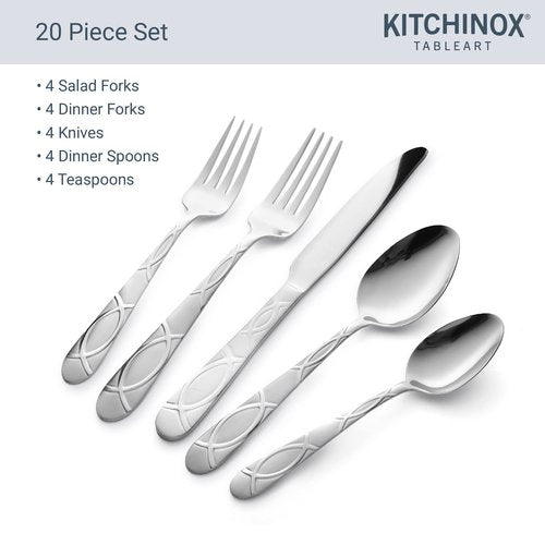 Kitchinox Lily Frost 20 Piece Flatware Set, Service for 4 (Pack of 2)
