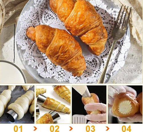 COMZPLIFE 12pcs Cream Horn Molds, Stainless Steel Cannoli Forms Tubes Kits, Baking Cones, Roll Horn Forms, Non-stick Baking Molds for Danish Pastry Lady Lock Form, Cream Roll, Croissant(Mix)