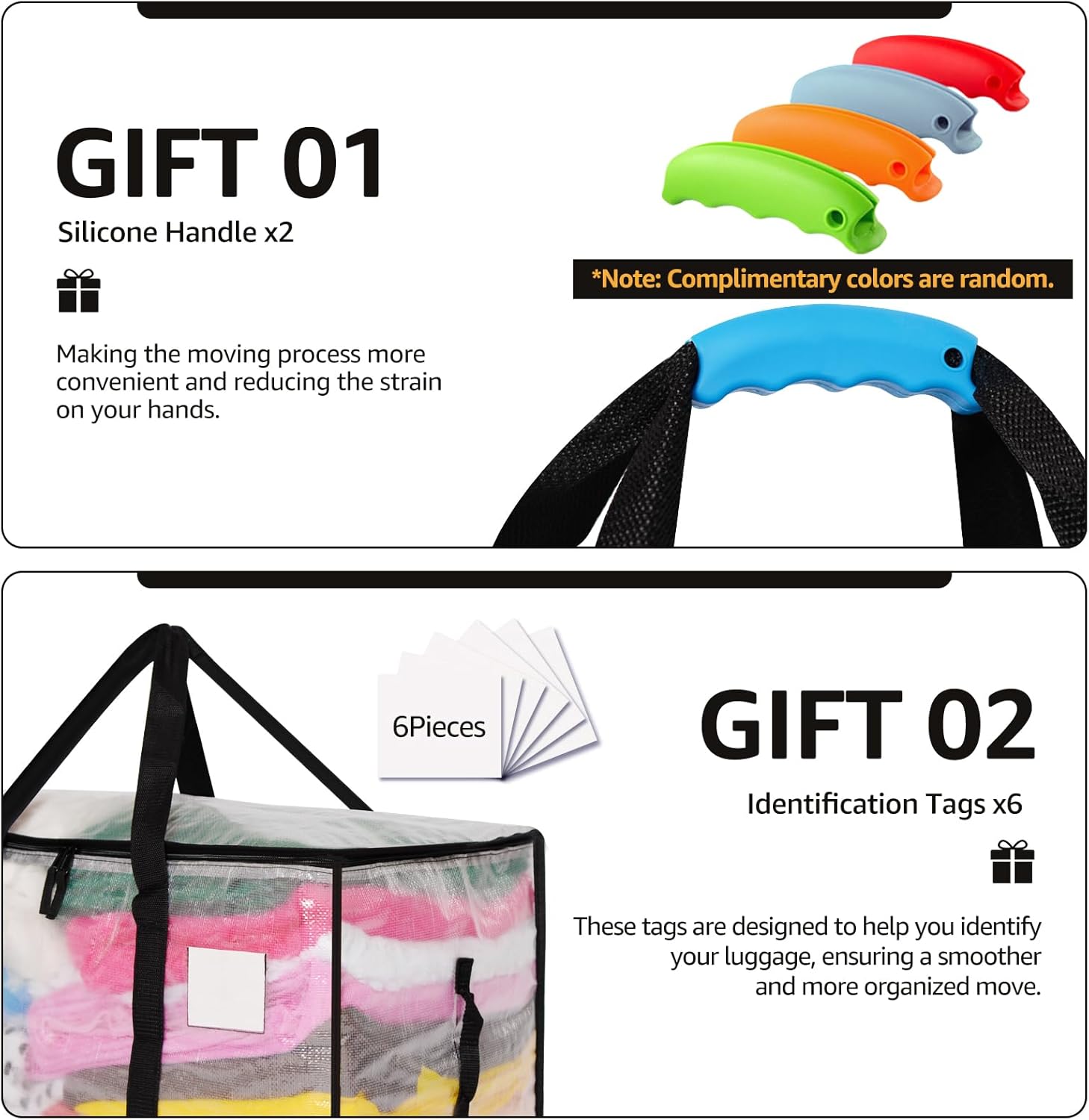Skiennix Heavy-Duty Moving Bags - Extra Large Clear Storage Bins with Lids | 6 Pack for Clothes