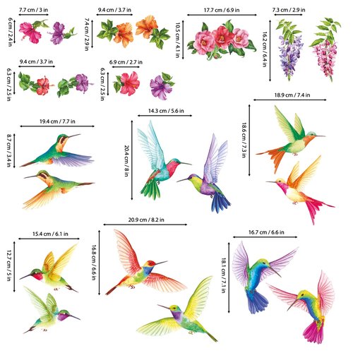 DECOWALL DS-8060 Tropical Flowers and Hummingbirds Wall Decals Stickers Room Bedroom Living décor Art Bird murals Removable Leaf Tree Vinyl Nursery Stick Window Home Peel DIY Kids Flying Decorations