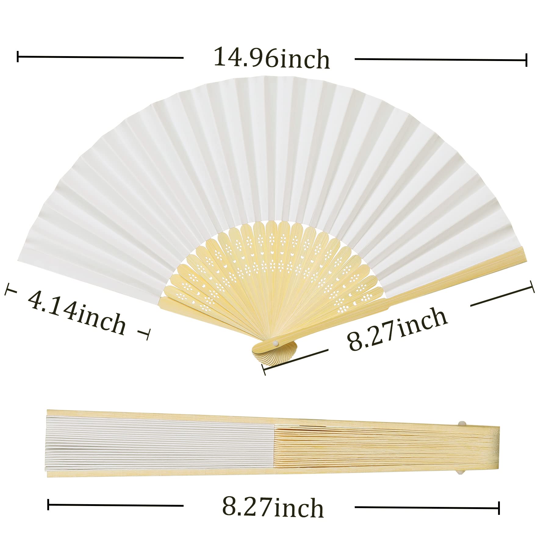 Coucoland 100 Pcs White Bamboo Folding Handheld Fan Hand Fan for Wedding Home Decoration Party Favors Bridal Dancing Party