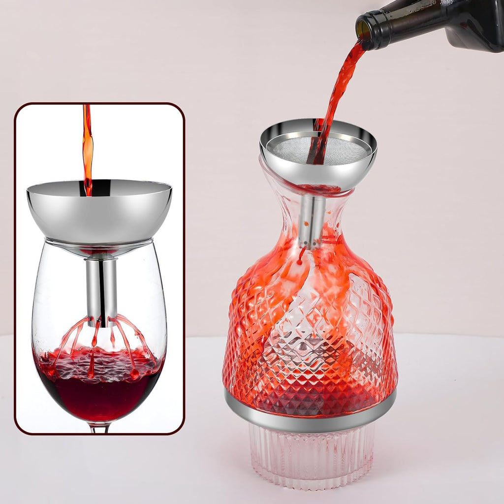 Wine Aerator Shower Funnel with Mesh Sediment Strainer Stainless Steel Aerating Decanter Funnel with Filter and Brushes for Christmas Wine Lover Gift(4)