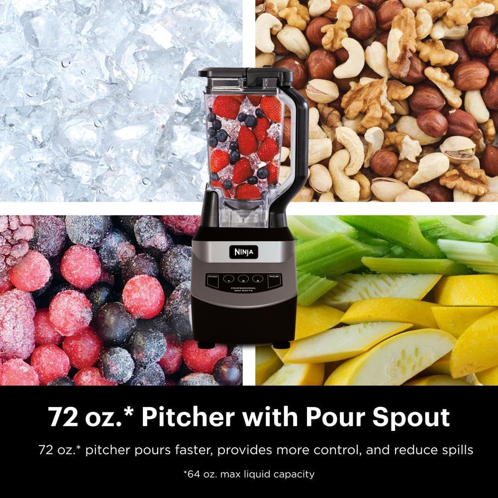 Ninja Blender - Smoothie Maker with Total Crushing™ Technology | Pro 1000W Power, XL 72oz Pitcher, Dishwasher Safe | Black