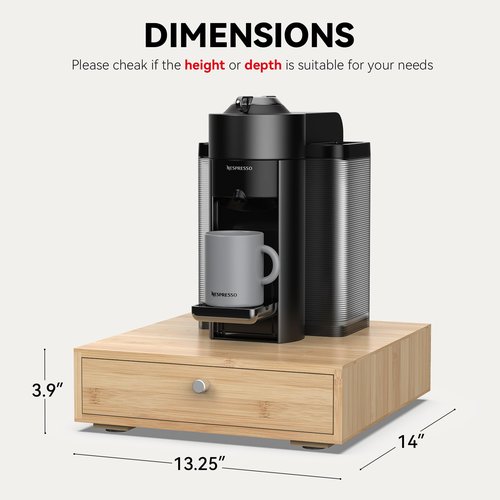 WELL WENG for Nespresso Vertuo Capsules (NV145) - Premium Bamboo Coffee Pod Drawer, 45 Big or 60 Small Vertuoline Pods Organizer - 13.25"Wx14"Dx3.9"H (Natural)