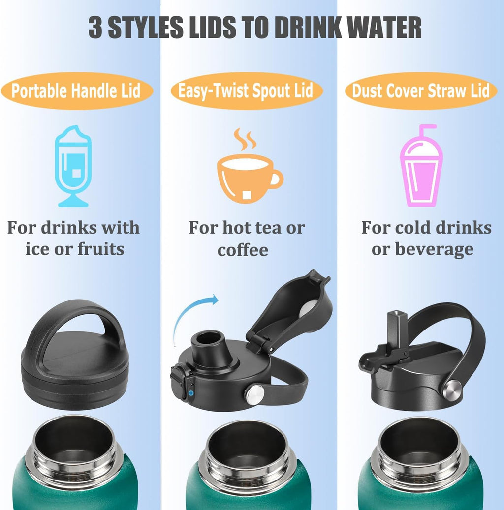 Skiennix Insulated Water Bottle - Leak Proof, Vacuum-Sealed Design | 32oz, 40oz, 64oz, 128oz Options