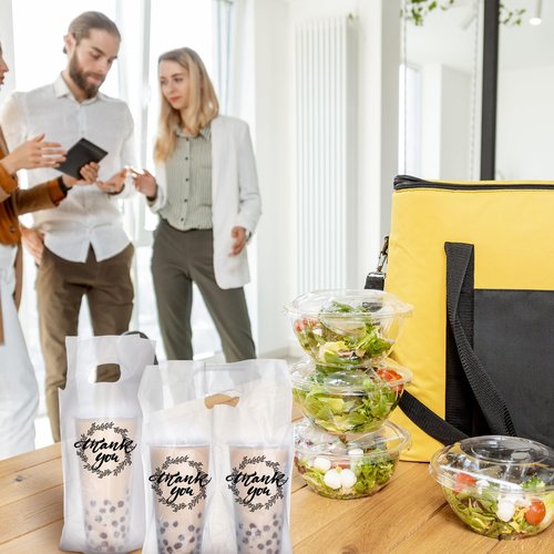 Kisston 1000 Pcs Drink Carrier for Delivery, Plastic Carrier Bags Thank You Clear Handle Drink Poly Bags Bulk for Coffee Tea Beverage Juice(Hold 2 Cups, Hold 1 Cup)
