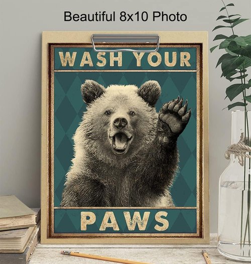 Kids Bathroom Wall Art by Bear | Funny Restroom Sign & Decor | 8x10 Unframed Print