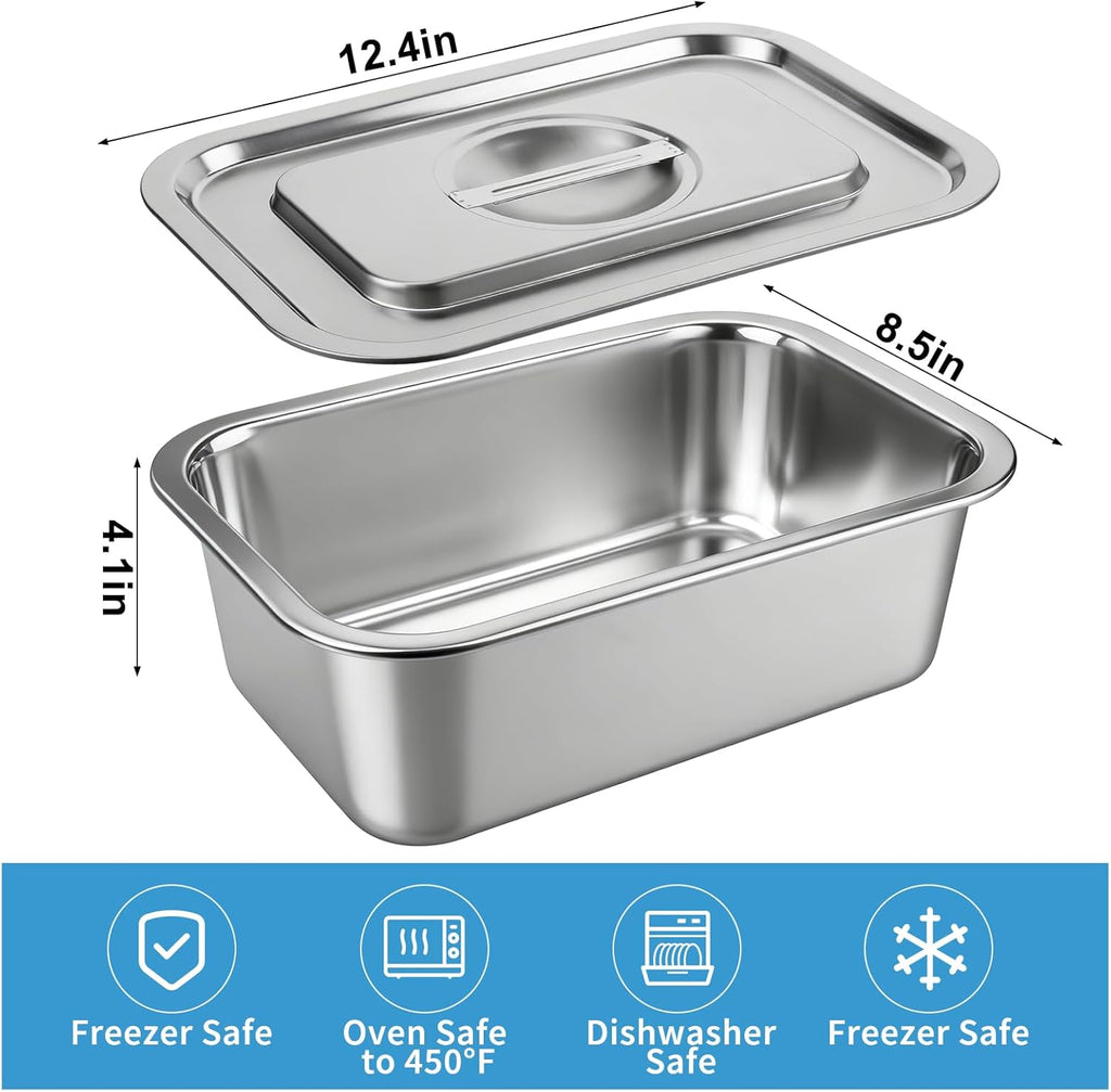 Skiennix 4-Inch Extra Deep Lasagna Baking Pan - 304 Stainless Steel with Lid | 8.5x12.4 Inch, Silver
