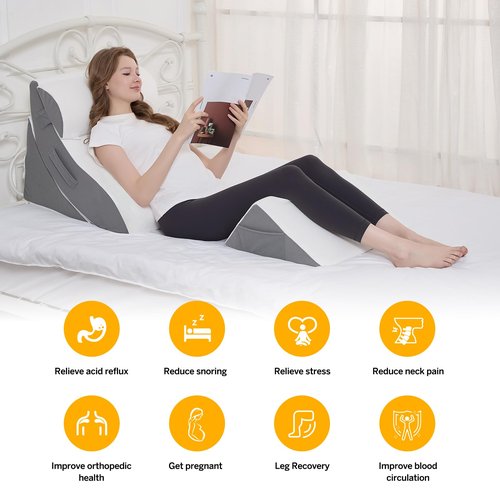 Ziixmile Wedge Pillow Set for After Surgery – 4PCS Orthopedic Bed Wedge Pillows for Sleeping – Adjustable Memory Foam Triangle Support for Back Pain Relief, Acid Reflux & Recovery (Grey)