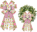 ALIBBON Large Spring Bows - Pink Buffalo Plaid Burlap Flower Bows for Wreaths & Crafts | Indoor/Outdoor Decor