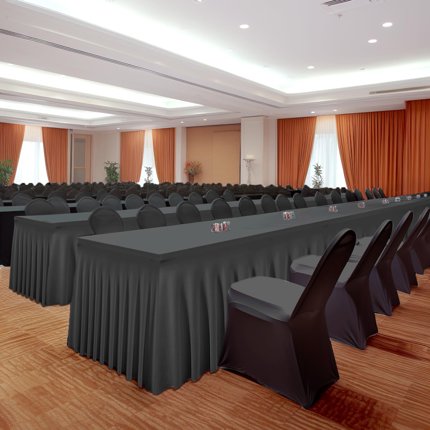 Shillance 6 Packs Black Spandex Table Covers 6 Foot, Fitted Stretch Table Cloth with Skirts 72x30 Inch, Wrinkle-Free Floor Length Rectangle Tablecloths for Trade Show Weddings Parties Banquets Events